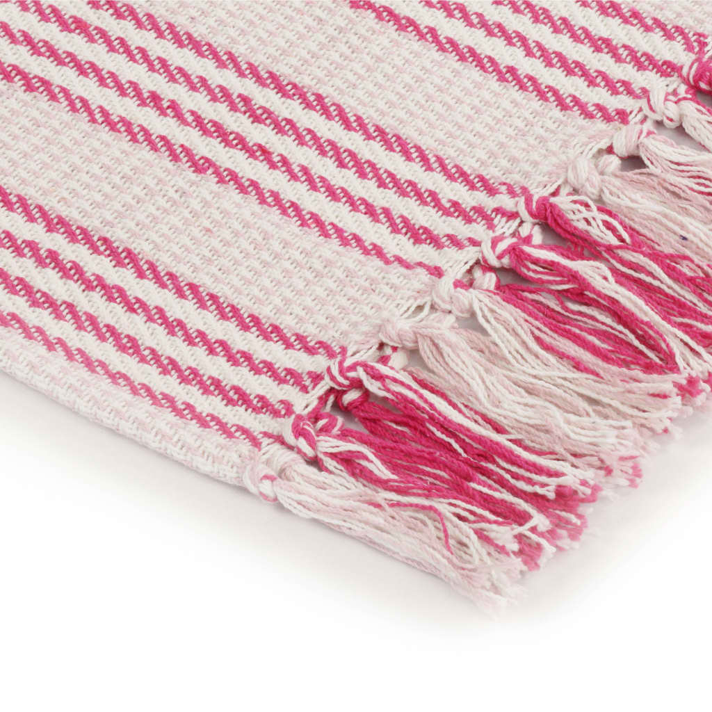 Plaid strepen 220x250 cm katoen roze en wit