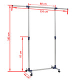 Kledingrek verstelbaar 165x44x150 cm roestvrij staal zilver