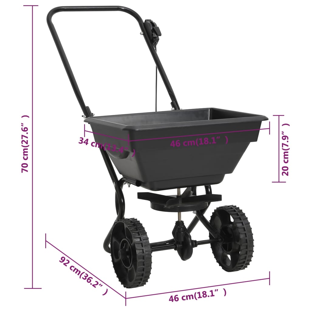 Strooiwagen duwmodel 15 L 92x46x70 cm PVC en staal