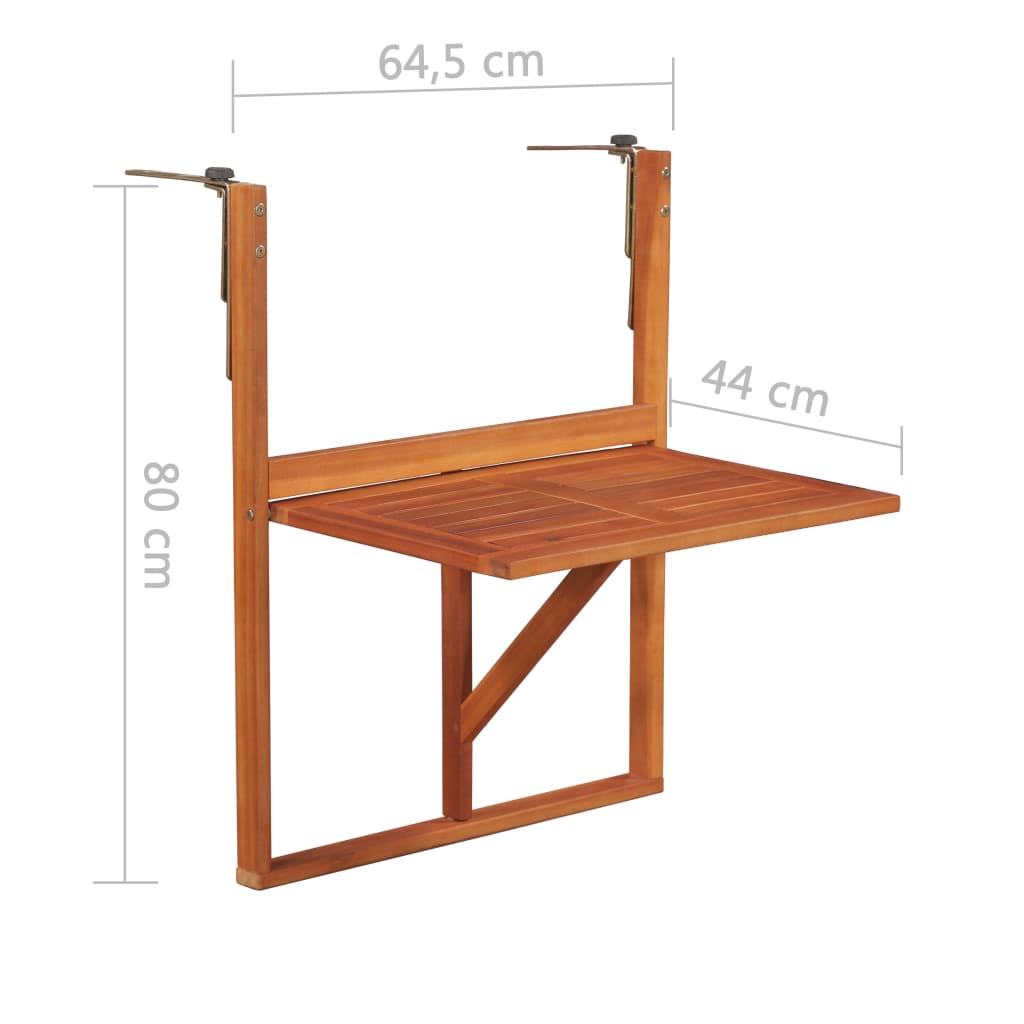 Balkontafel hangend 64,5x44x80 cm massief acaciahout - AllerleiShop