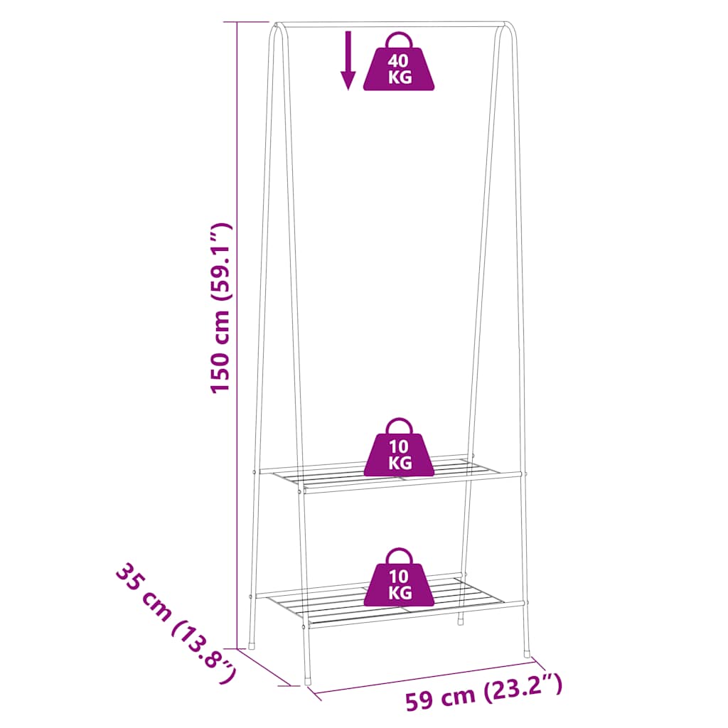 Kledingrek 59x35x150 cm zwart