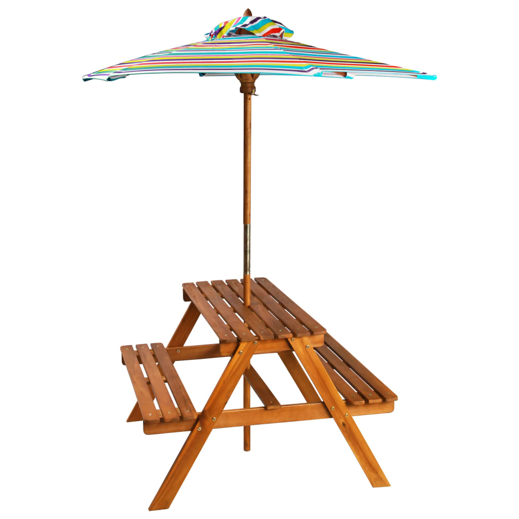 Kinderpicknicktafel met parasol 79x90x60 cm massief acaciahout - AllerleiShop