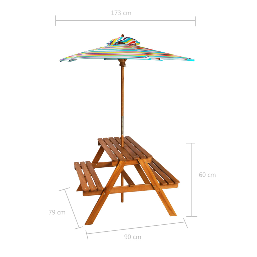 Kinderpicknicktafel met parasol 79x90x60 cm massief acaciahout - AllerleiShop