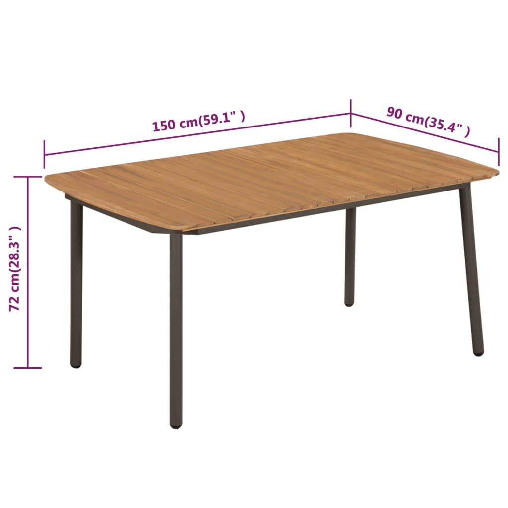 Tuintafel 150x90x72 cm massief acaciahout en staal - AllerleiShop