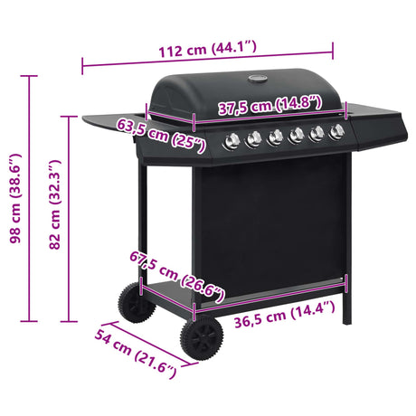 Gasbarbecue met 6 kookzones staal zwart - AllerleiShop