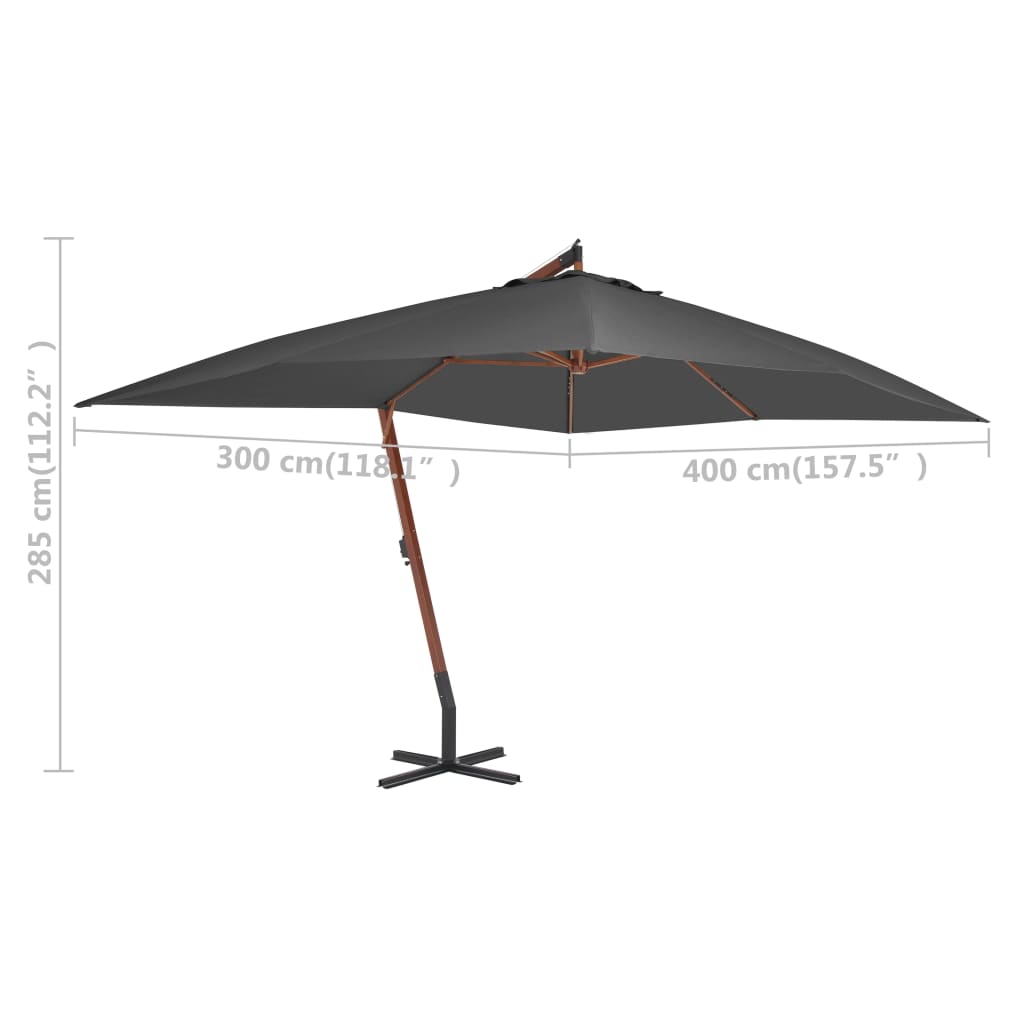 Zweefparasol met houten paal 400x300 cm antracietkleurig - AllerleiShop