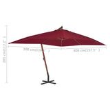 Zweefparasol met houten paal 400x300 cm bordeauxrood - AllerleiShop