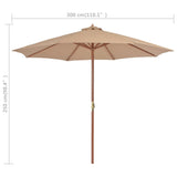 Parasol met houten paal 300 cm taupe - AllerleiShop