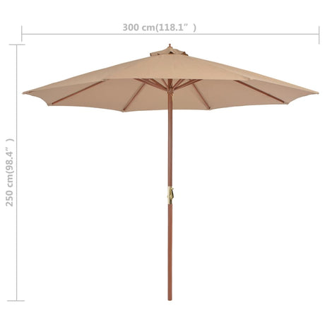 Parasol met houten paal 300 cm taupe - AllerleiShop