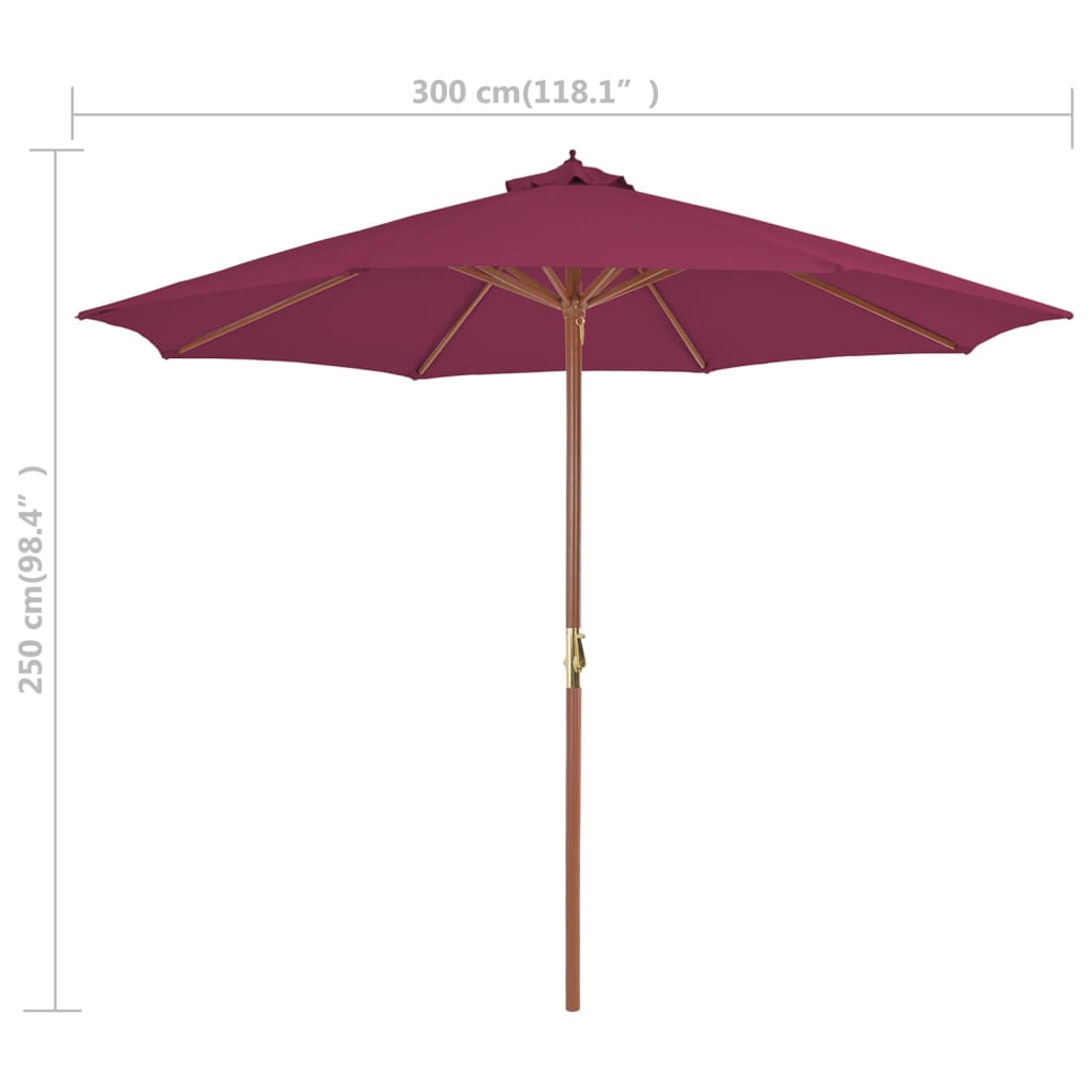 Parasol met houten paal 300 cm bordeauxrood - AllerleiShop