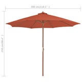 Parasol met houten paal 300 cm terracotta - AllerleiShop