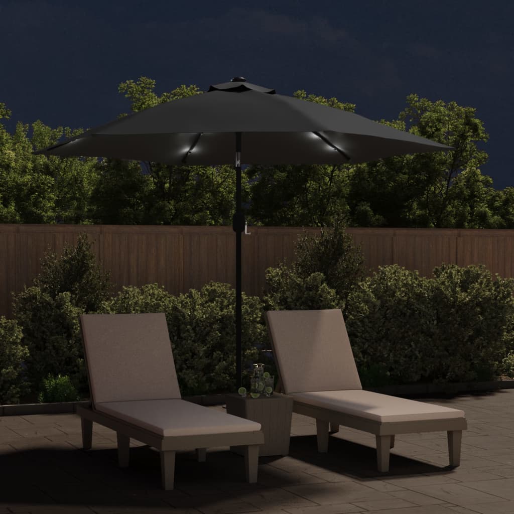 Parasol met LED-verlichting en stalen paal 300 cm antraciet - AllerleiShop