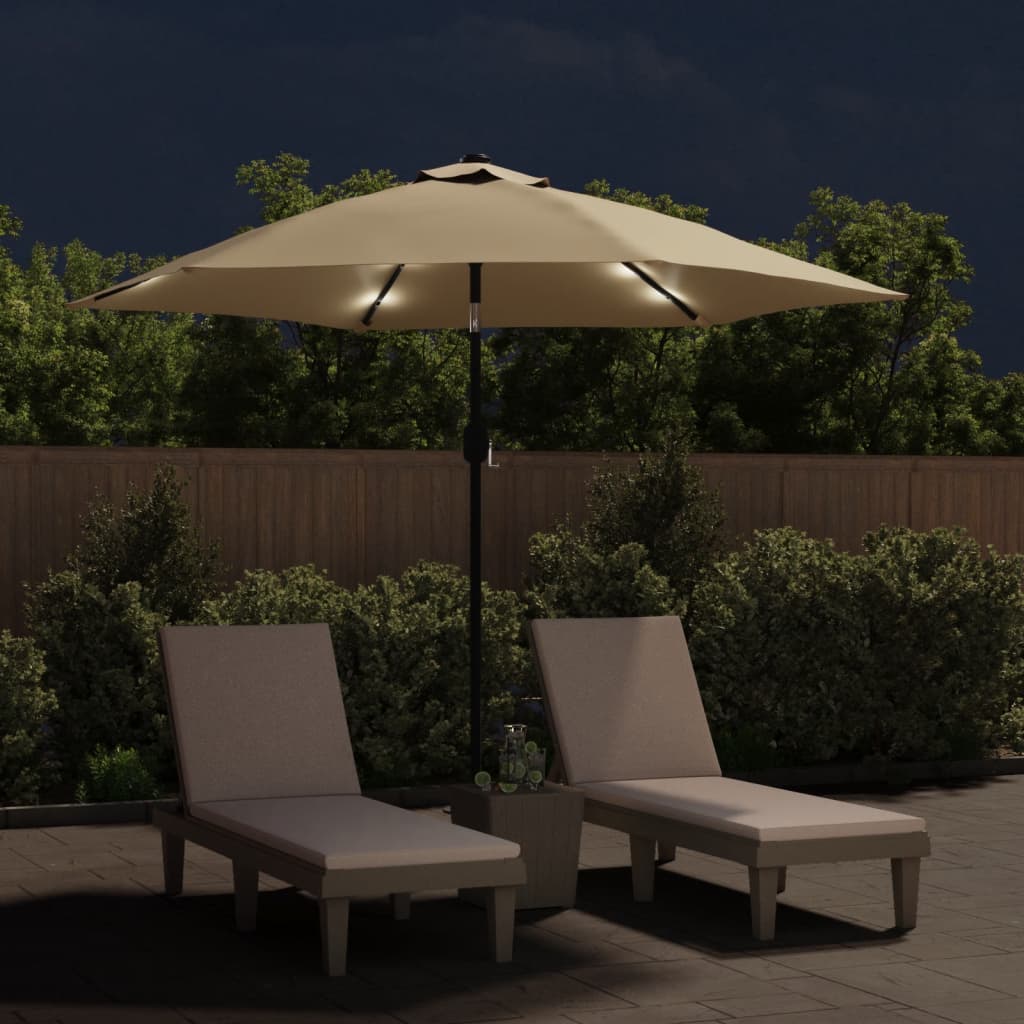 Parasol met LED-verlichting en stalen paal 300 cm taupe - AllerleiShop