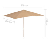 Parasol met houten paal 200x300 cm taupe - AllerleiShop