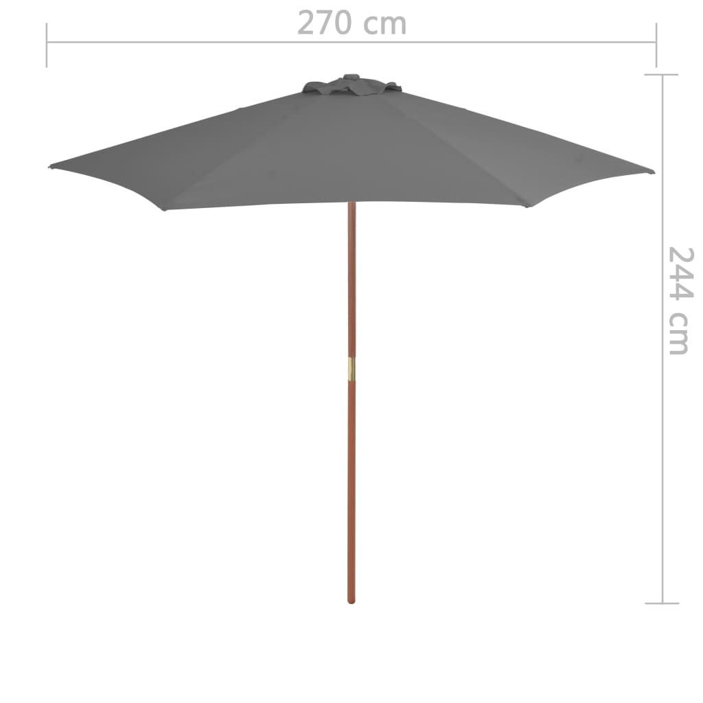 Parasol met houten paal 270 cm antraciet - AllerleiShop