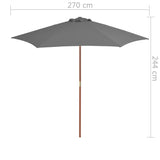 Parasol met houten paal 270 cm antraciet - AllerleiShop