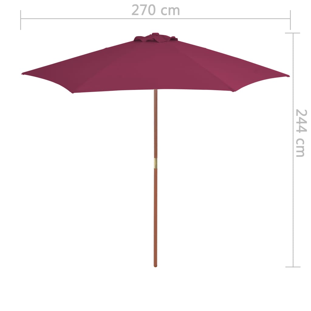 Parasol met houten paal 270 cm bordeauxrood - AllerleiShop