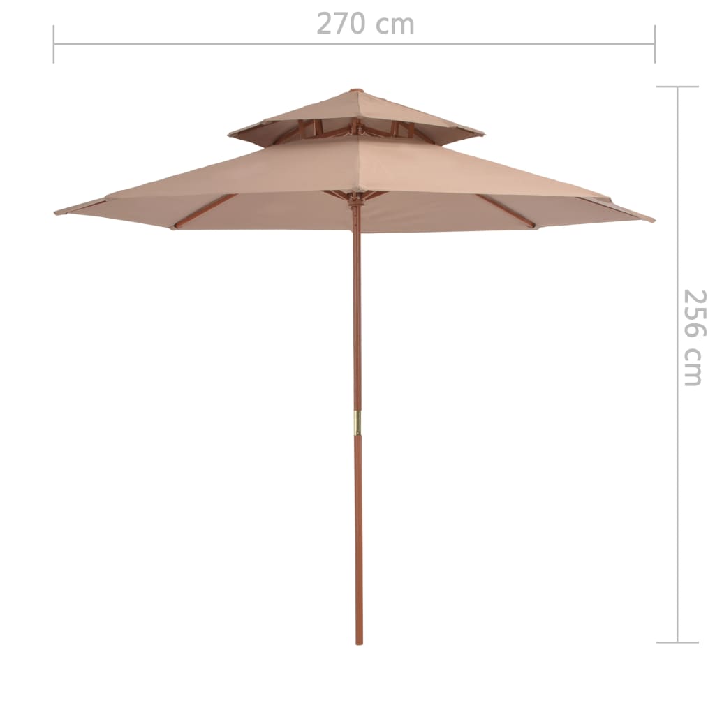 Parasol dubbeldekker met houten paal 270 cm taupe - AllerleiShop