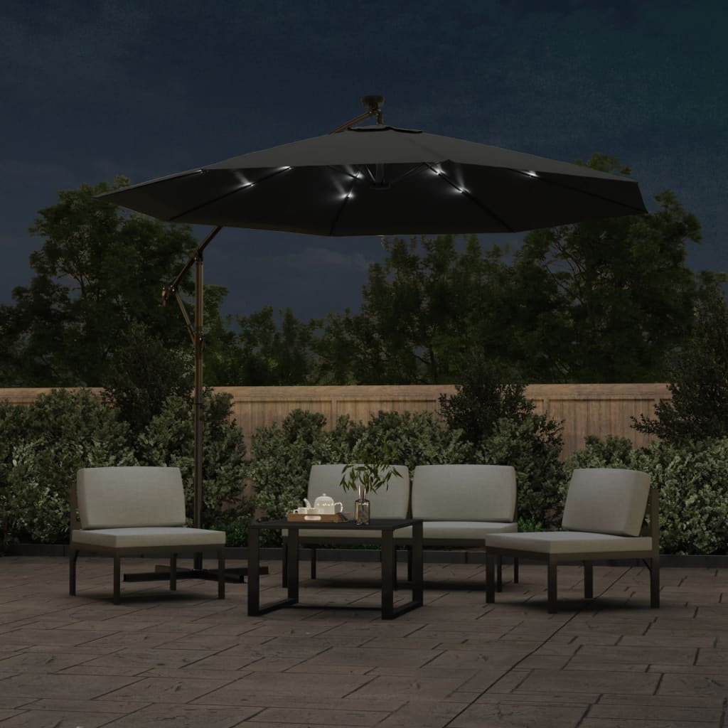 Zweefparasol met LED-verlichting stalen paal 300 cm antraciet - AllerleiShop