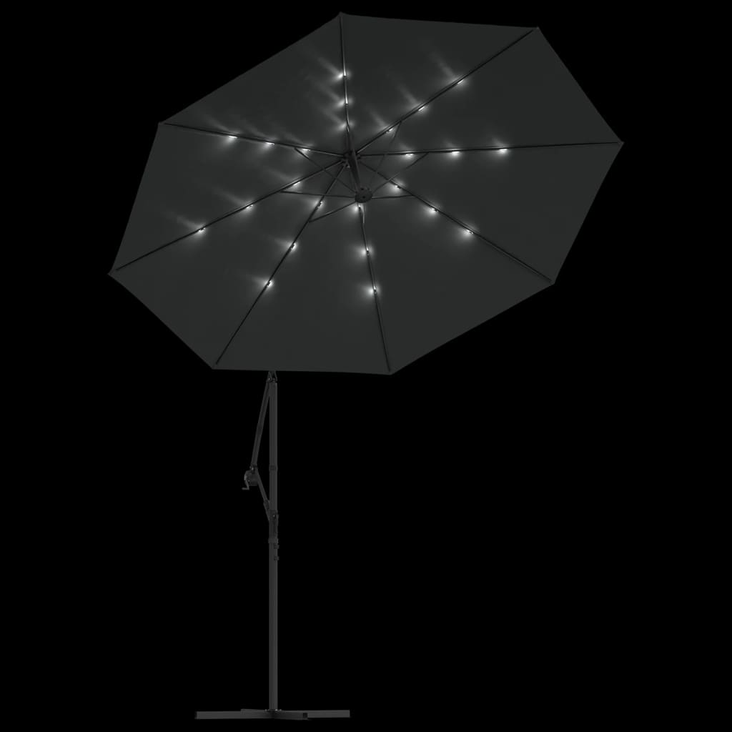 Zweefparasol met LED-verlichting stalen paal 300 cm antraciet - AllerleiShop