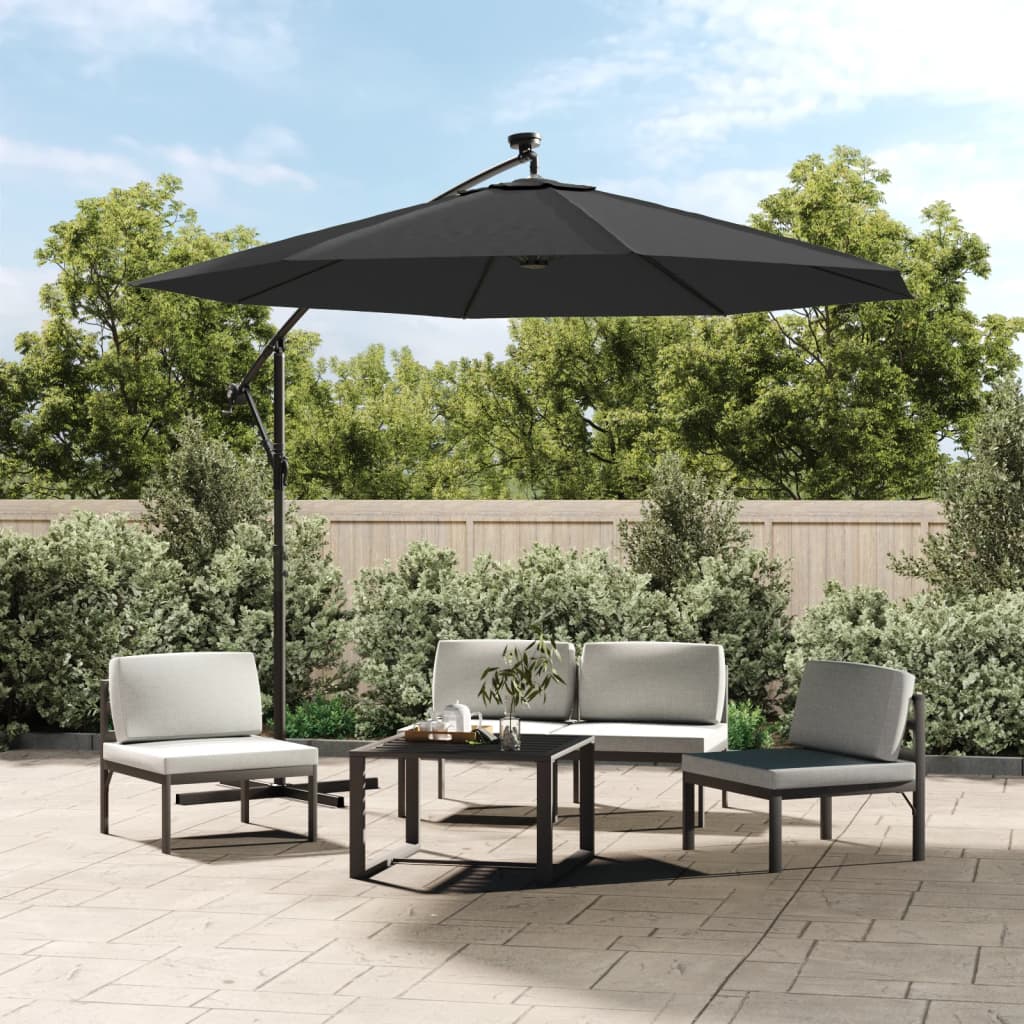 Zweefparasol met LED-verlichting stalen paal 300 cm antraciet - AllerleiShop