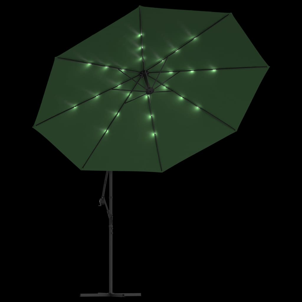 Zweefparasol met LED-verlichting en metalen paal 350 cm groen - AllerleiShop