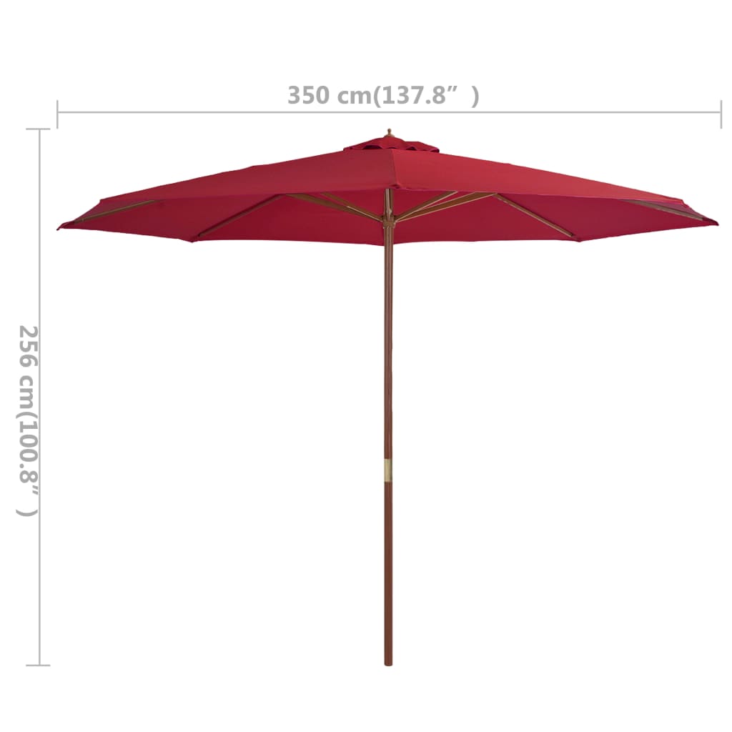 Parasol met houten paal 350 cm bordeauxrood - AllerleiShop