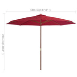 Parasol met houten paal 350 cm bordeauxrood - AllerleiShop