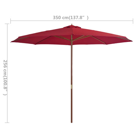 Parasol met houten paal 350 cm bordeauxrood - AllerleiShop