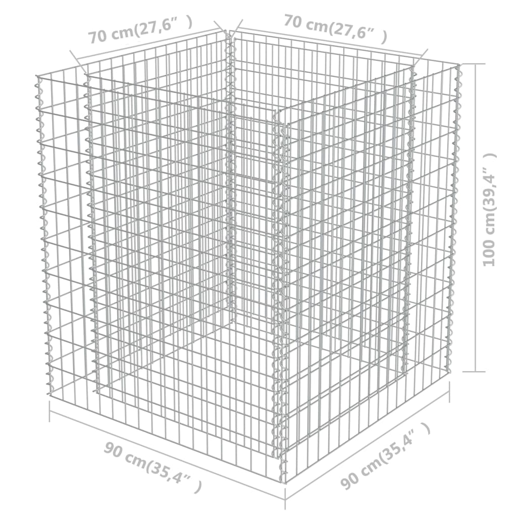 Gabion plantenbak verhoogd 90x90x100 cm gegalvaniseerd staal