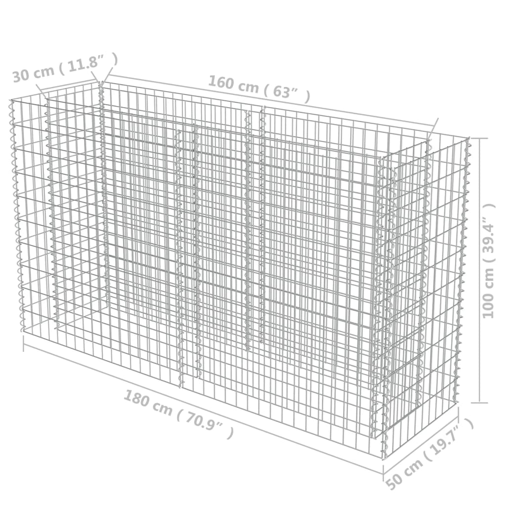 Gabion plantenbak verhoogd 180x50x100 cm gegalvaniseerd staal