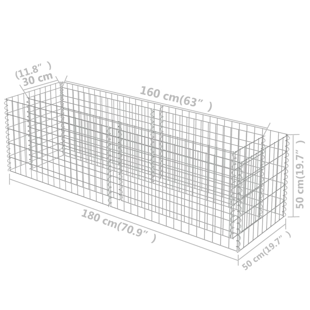 Gabion plantenbak verhoogd 180x50x50 cm gegalvaniseerd staal