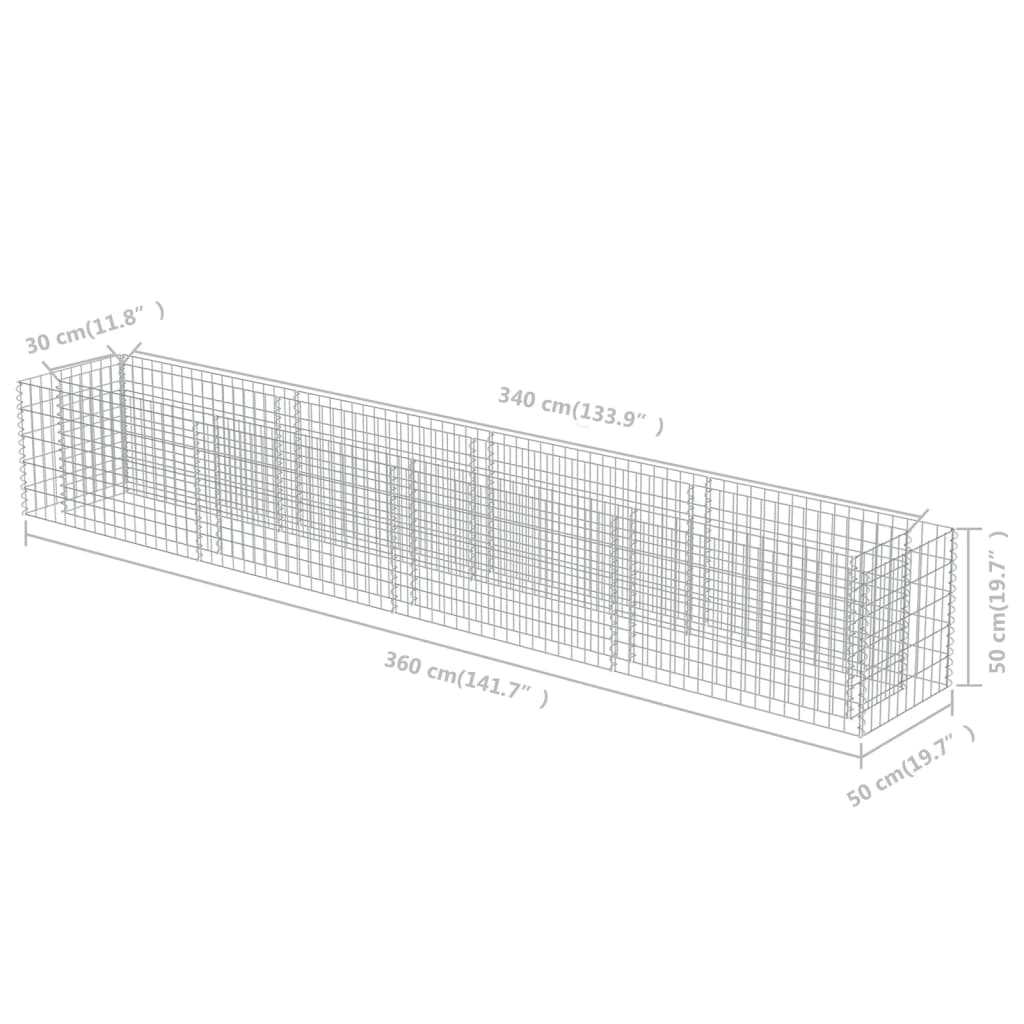 Gabion plantenbak verhoogd 360x50x50 cm gegalvaniseerd staal