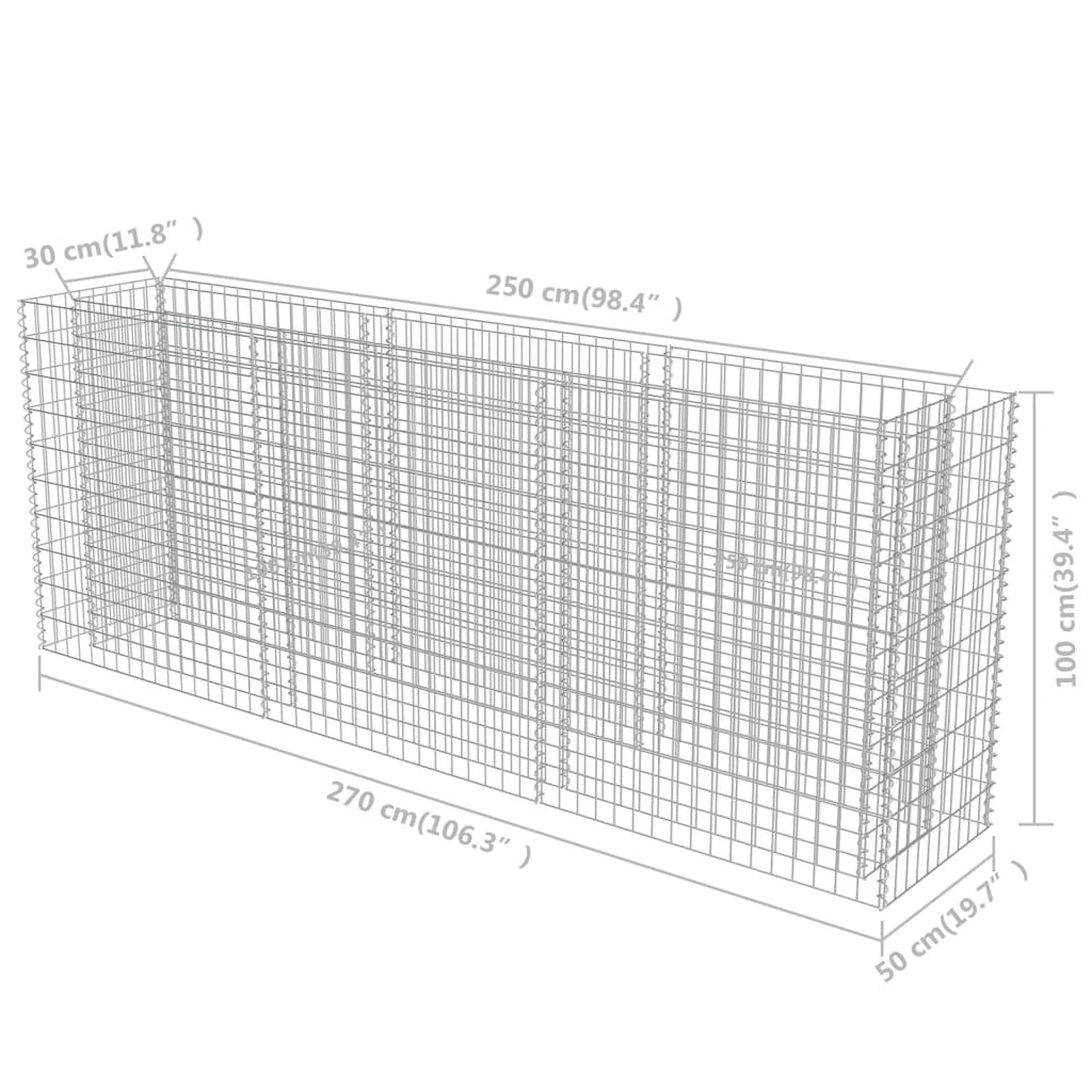 Gabion plantenbak verhoogd 270x50x100 cm gegalvaniseerd staal