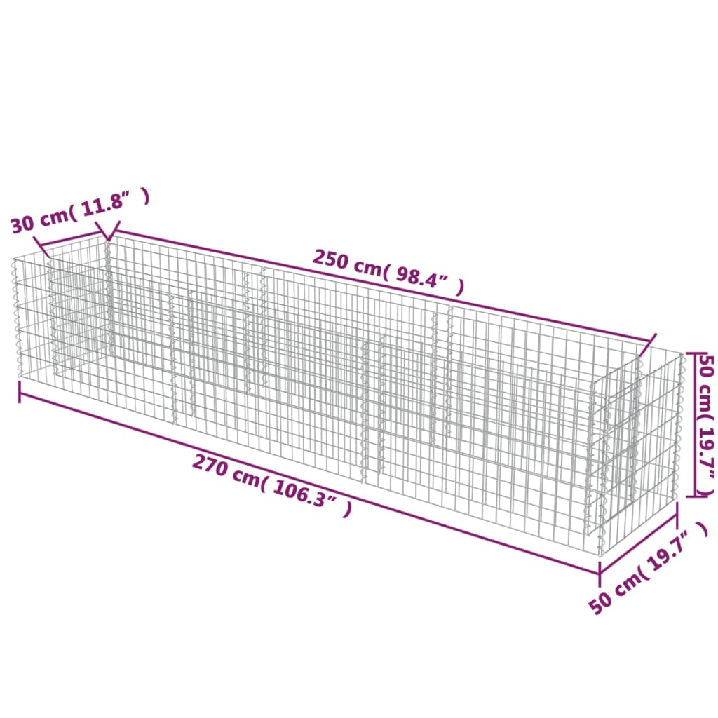 Gabion plantenbak verhoogd 270x50x50 cm gegalvaniseerd staal