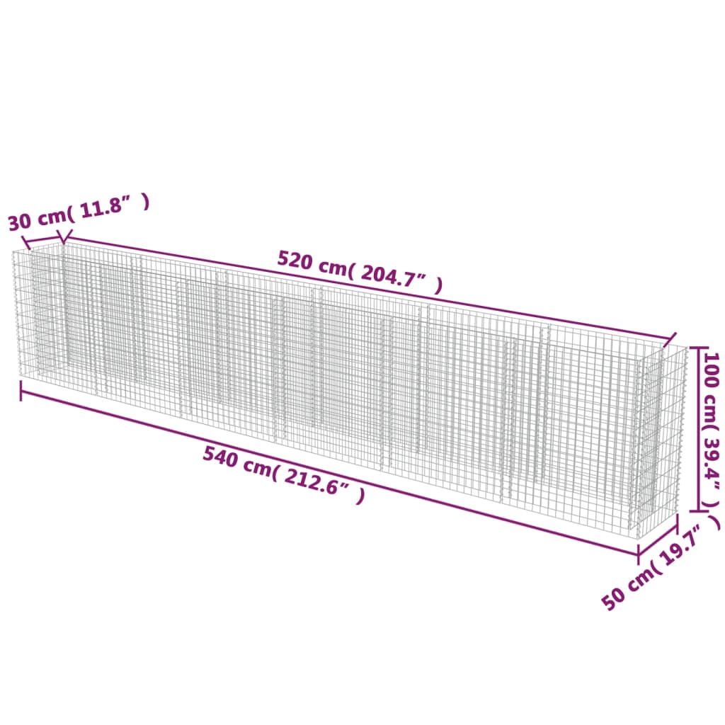 Gabion plantenbak verhoogd 540x50x100 cm gegalvaniseerd staal