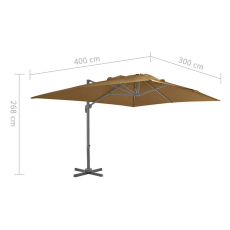 Zweefparasol met aluminium paal 400x300 cm taupe - AllerleiShop