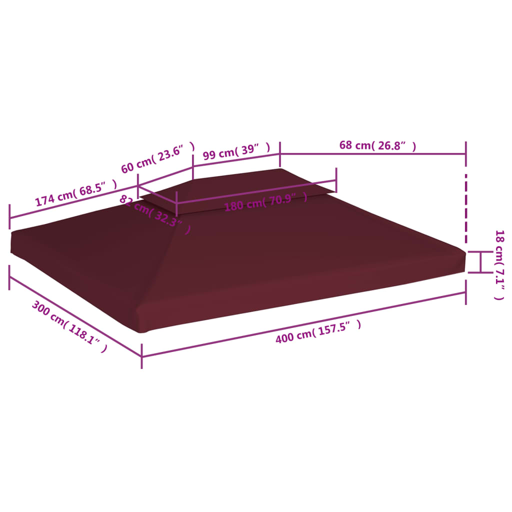 Prieeldak 2-laags 4x3m 310 g/m² bordeaux - AllerleiShop
