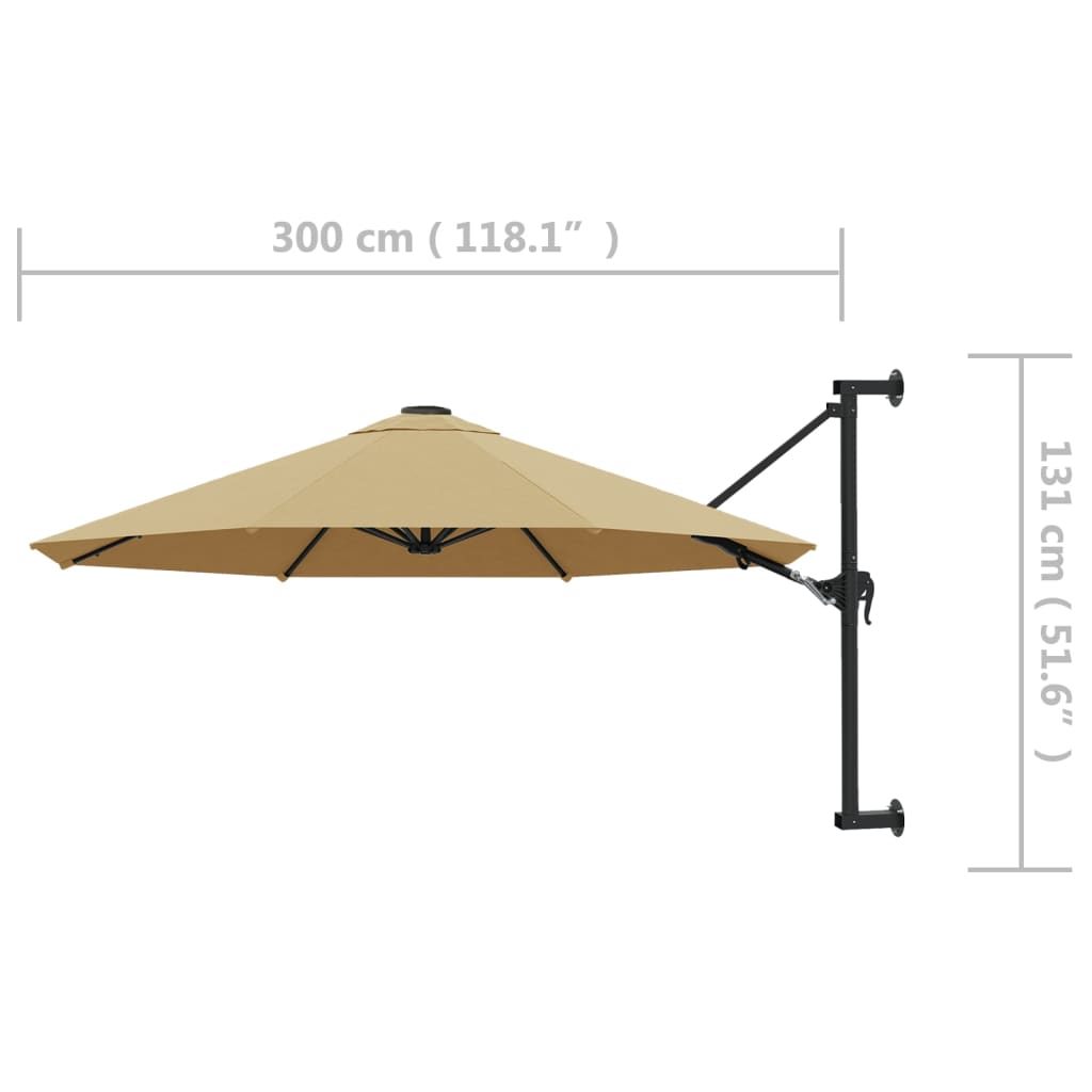 Wandparasol met metalen paal 300 cm taupe - AllerleiShop