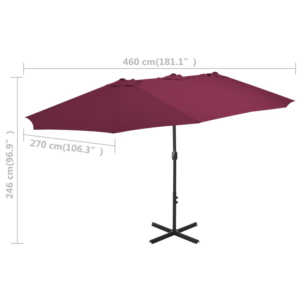 Parasol met aluminium paal 460x270 cm bordeauxrood - AllerleiShop