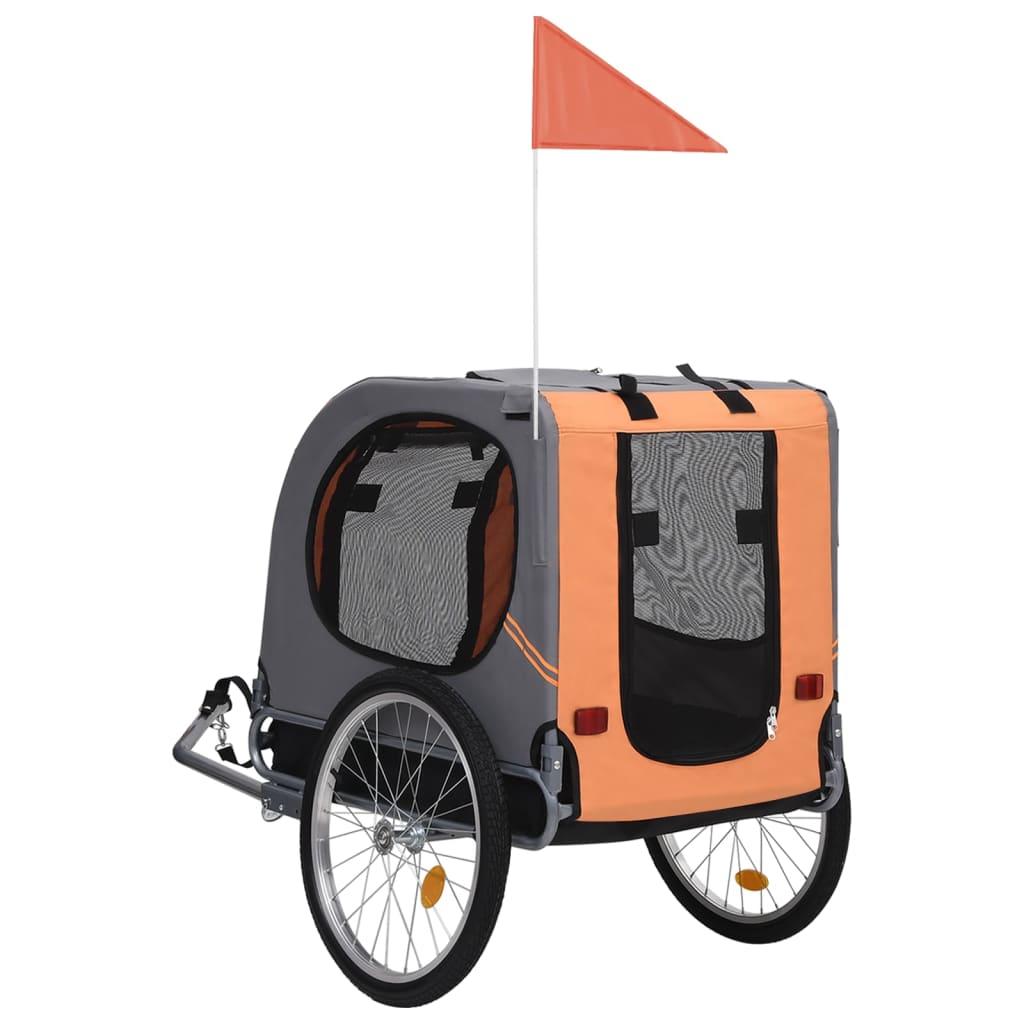 Hondenfietstrailer oranje en grijs