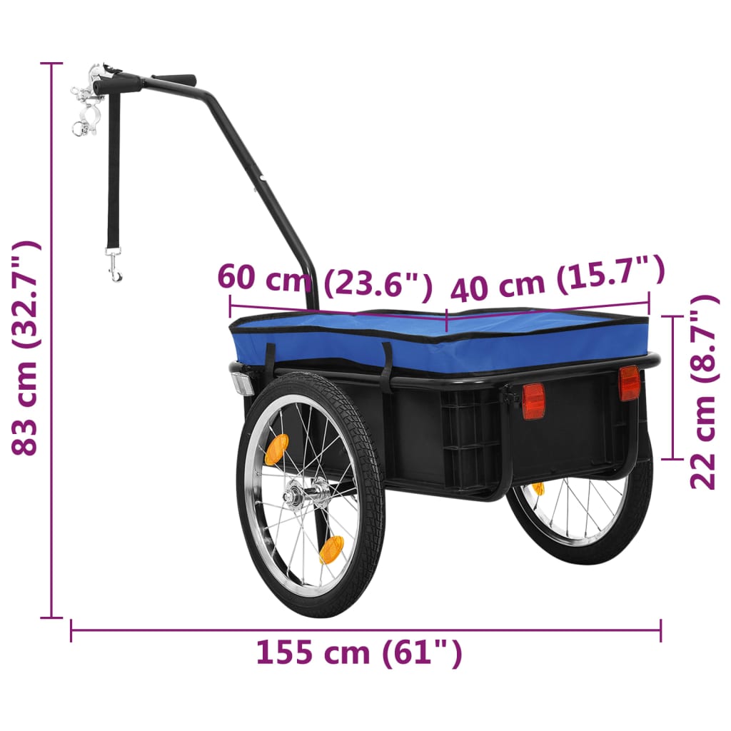 Fietstrailer/trekwagen 155x60x83 cm staal blauw - AllerleiShop