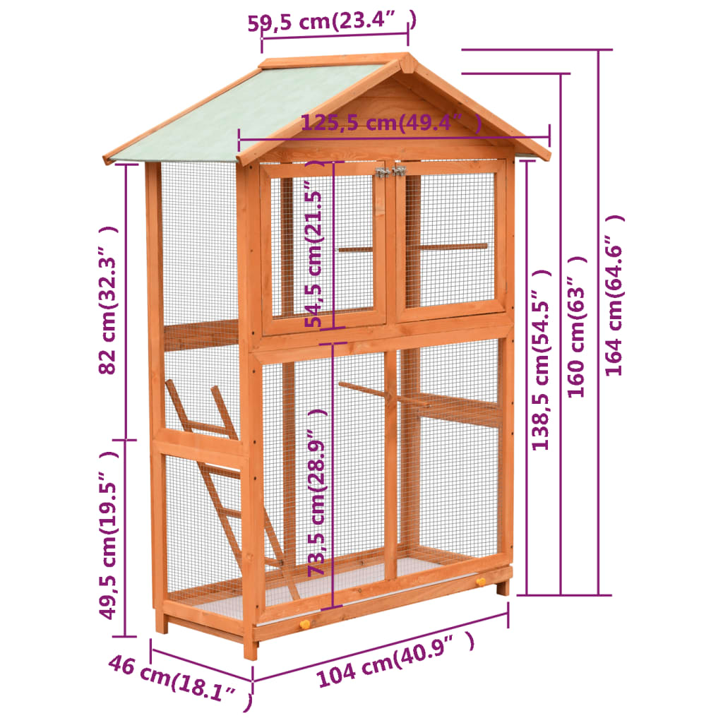 Vogelkooi 125,5x59,5x164 cm massief grenen- en vurenhout