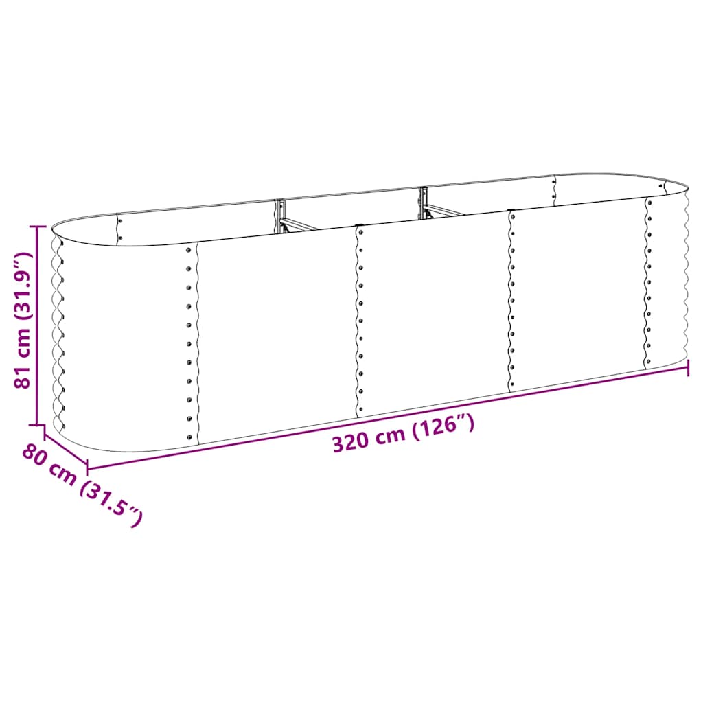 Plantenbak verhoogd 320x80x81 cm gegalvaniseerd staal zilver