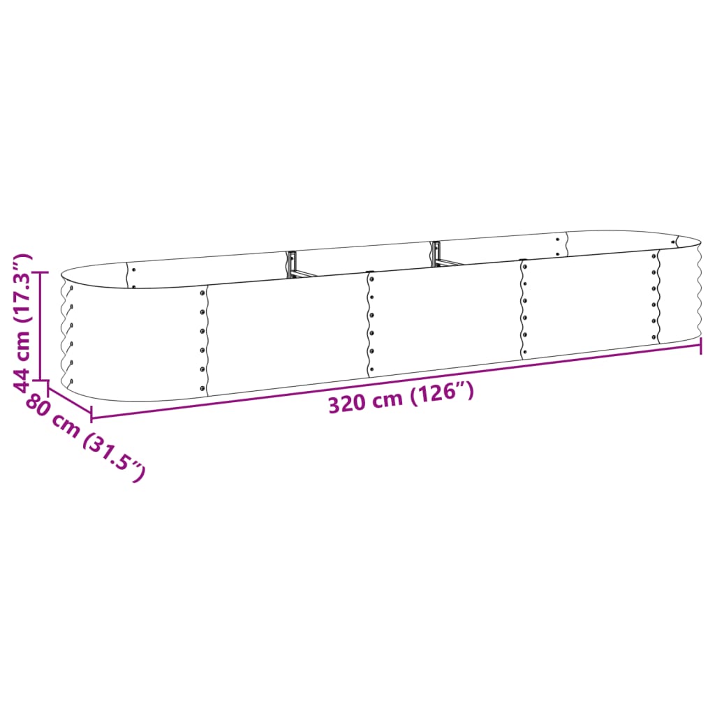 Plantenbak verhoogd 320x80x44 cm gegalvaniseerd staal zilver