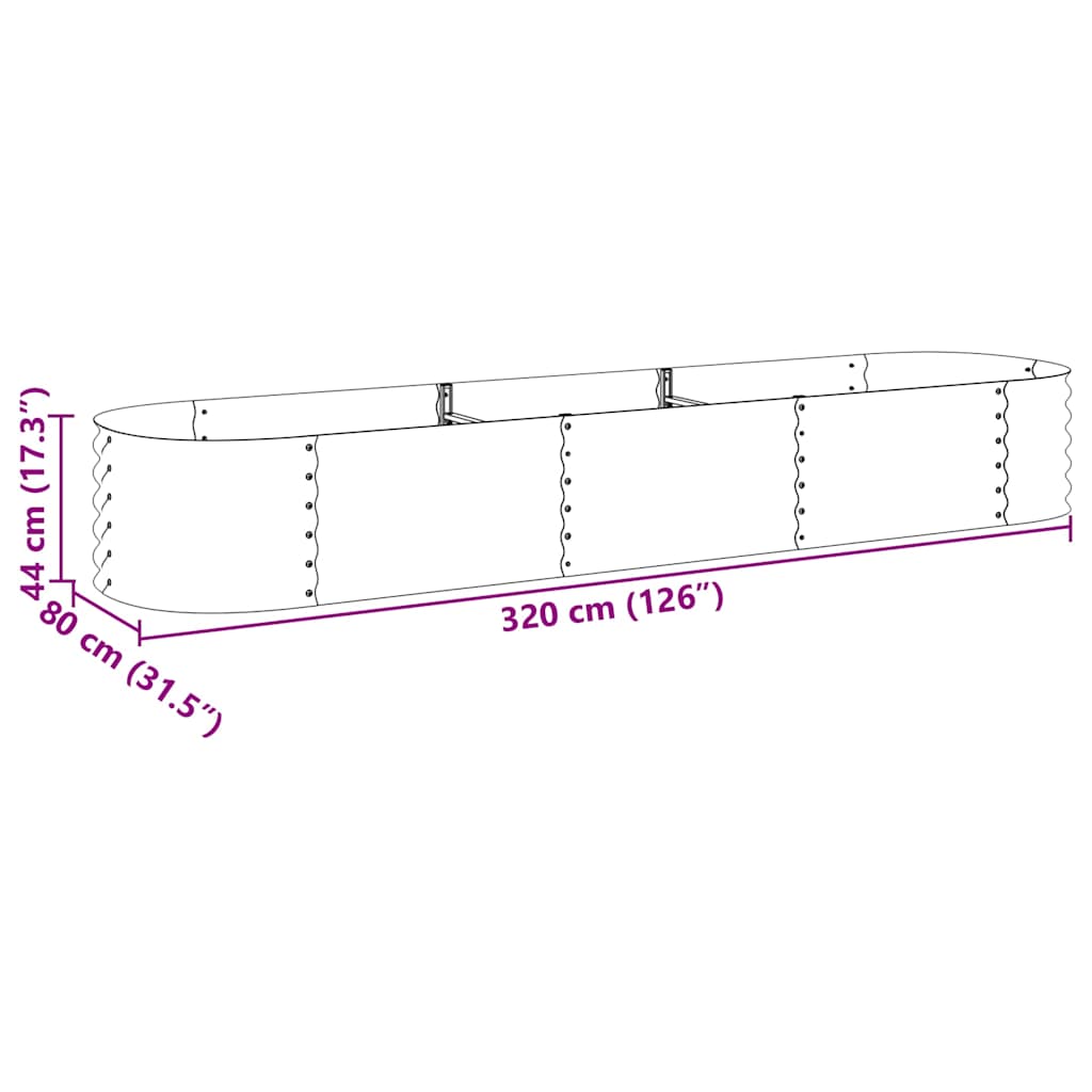 Plantenbak verhoogd 320x80x44 cm gegalvaniseerd staal zilver