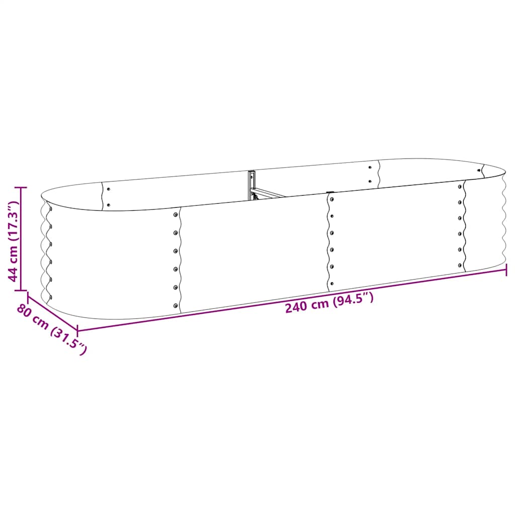 Plantenbak verhoogd 240x80x44 cm gegalvaniseerd staal zilver