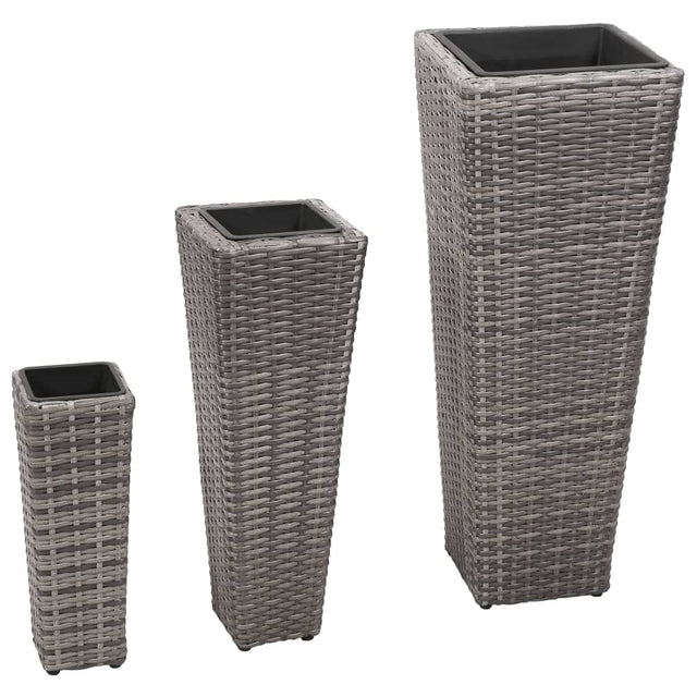 Plantenbakken verhoogd 3 st poly rattan grijs - AllerleiShop