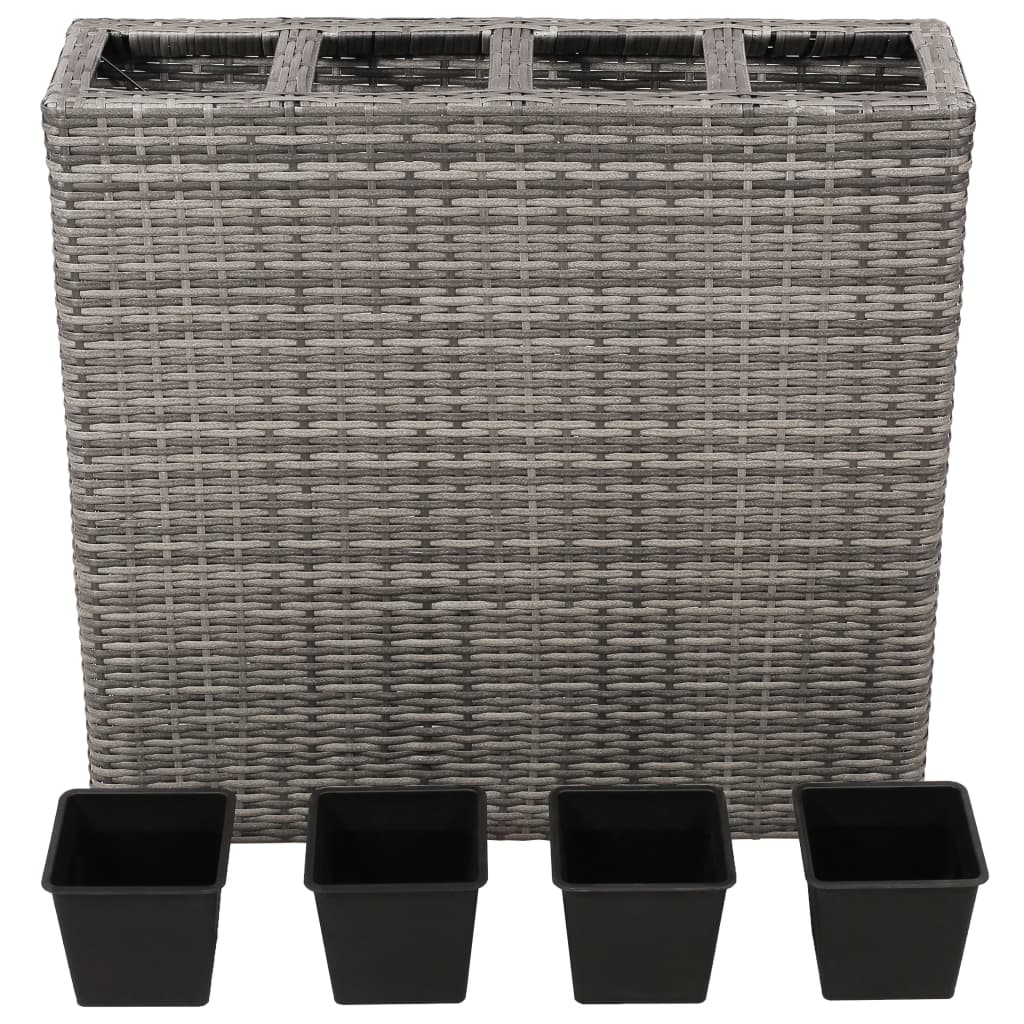 Plantenbak verhoogd met 4 potten poly rattan grijs - AllerleiShop