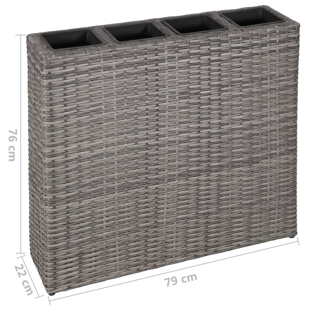 Plantenbak verhoogd met 4 potten poly rattan grijs - AllerleiShop